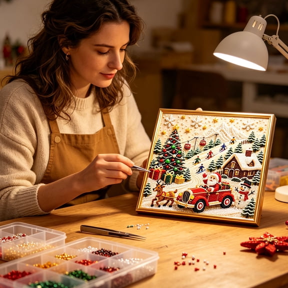 3D Pearl Christmas Wall Art Kit, DIY Christmas Pearl Art Kits for Adults, Cute 3D Mosaic Crafts for Adults, Beginner DIY Seasonal Party Gift, 7.9x7.9in