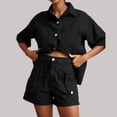 thumbnail image 2 of ibiyuan Women 2 Piece Outfits Sets Women's Casual Short Sleeve Button Down Shirt and Shorts Two Piece Set Comfortable Pure Color Outfit for Spring Summer Daily Wear, 2 of 10
