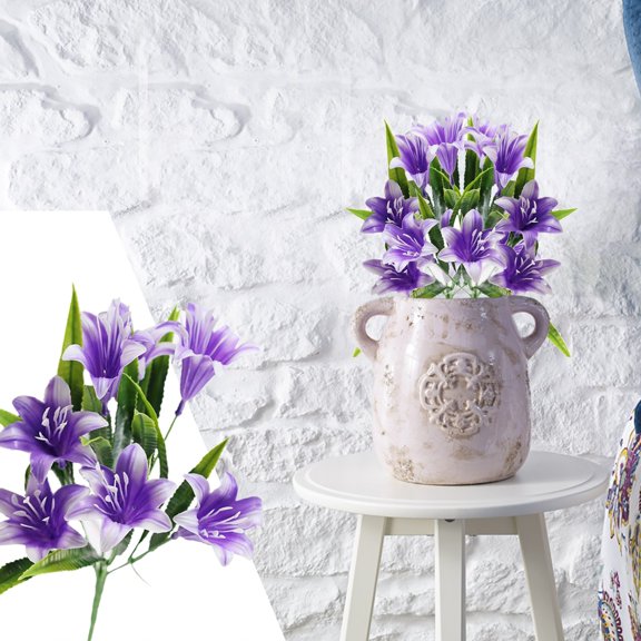 Artificial Lily Flowers Purple Fake Flowers Wedding Party Decor Bouquet Home Hotel Office Garden Craft UV Resistant Art Decor