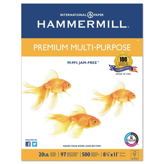 Hammermill Premium Multipurpose Paper 20-lb. 8-1/2 x 11 White 5000/Carton 106310