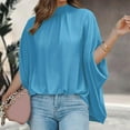 thumbnail image 2 of Womens Stand Neck Loose Sleeve Short Sleeve Summer Top Loose High And Low Hem Casual Large Shirt Top Womens Long Sleeve Tops Sun Protection Clothing Women, 2 of 9