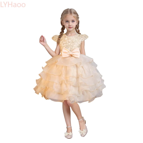 LYHaoo Elegant Girls Party Dress With Satin Bodice And Skirt For Festive Style Dress For Toddlers And Little Girls Stylish Party Gown(2 10Y),Girls A Line Dresses Sizes 2-3 Years Beige