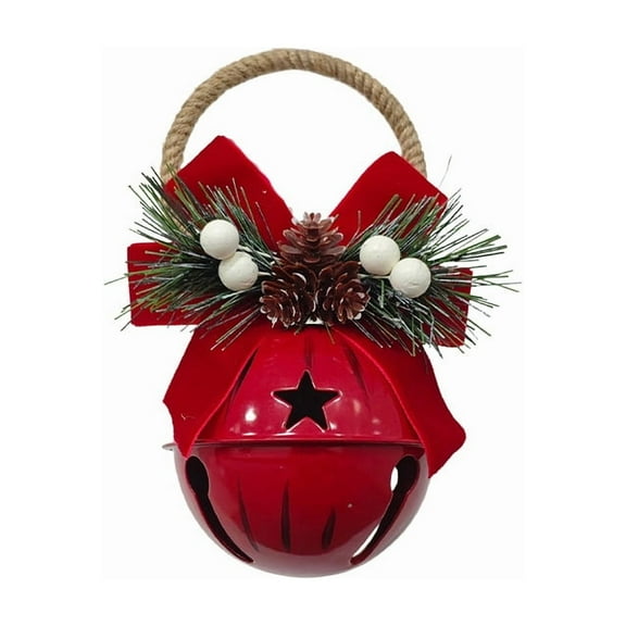 Christmas Jingle Bells Door Hanger Large Door Hanging Bells with Pine Pick Cone Berry Iron Star Bell for Christmas Tree Wall Doorway Hanging Decoration