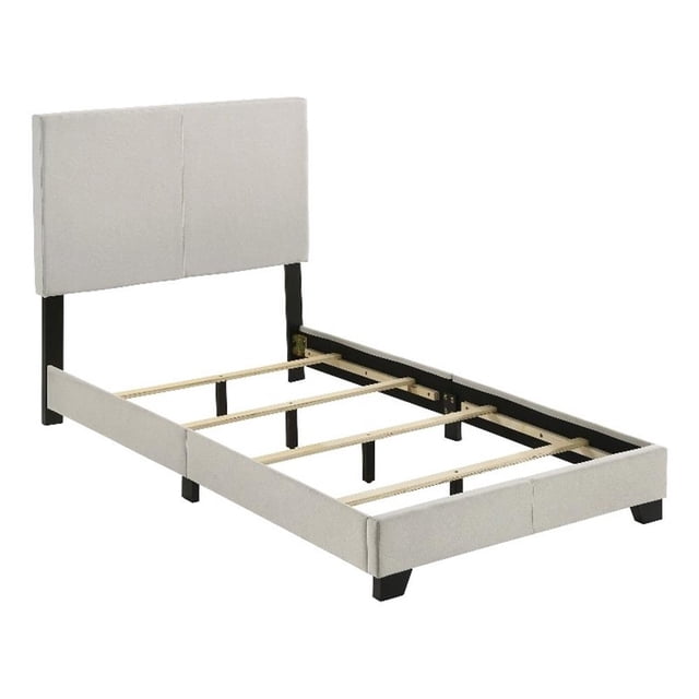 Lit Simple à Panneaux Rembourré en Tissu Dorian Crème