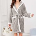 thumbnail image 2 of AOOCHASLIY Bath Robes for Women Clearance Winter Hooded Plush Robes Ladies Lengthened Plush Shawl Bathrobe Long Sleeve Robe Coat Robes, 2 of 6