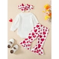 thumbnail image 2 of Aunavey 3Pcs My First Valentines Day Baby Girls Outfit Long Sleeve Romper Heart Bell Bottoms Headband, 2 of 8