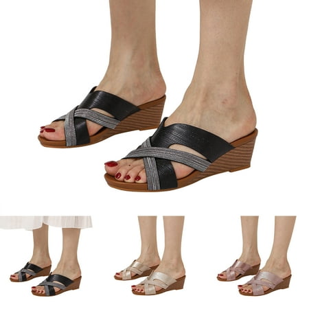 

Cathalem Slip on Sandals for Women Fashion Summer Women Sandals Wedge Heel Fish Mouth And Open Taupe Sandals for Women Black 8.5