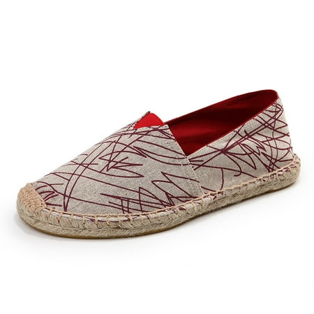 

Strokes Pattern Breathable Espadrille Flat Shoes Closed Toe Plaited Fiber Rubber Sole Canvas Shoes Women‘s Footwear