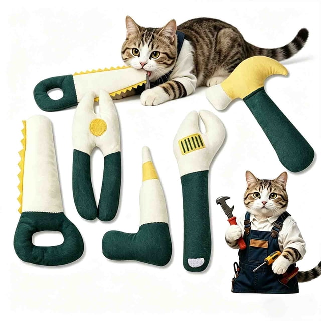 Tool-Shaped Catnip Toys, Interactive Chew Toys With Crinkle Sounds, for Indoor Cat Exercise, Multi-color