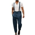 thumbnail image 2 of Jinhomg Mens Loose Fit Jumpsuits Big And Tall Linen Bib Overalls Adjujstable Strap Long Rompers With Pockets Retro Style Workwear Navy XXL, 2 of 6