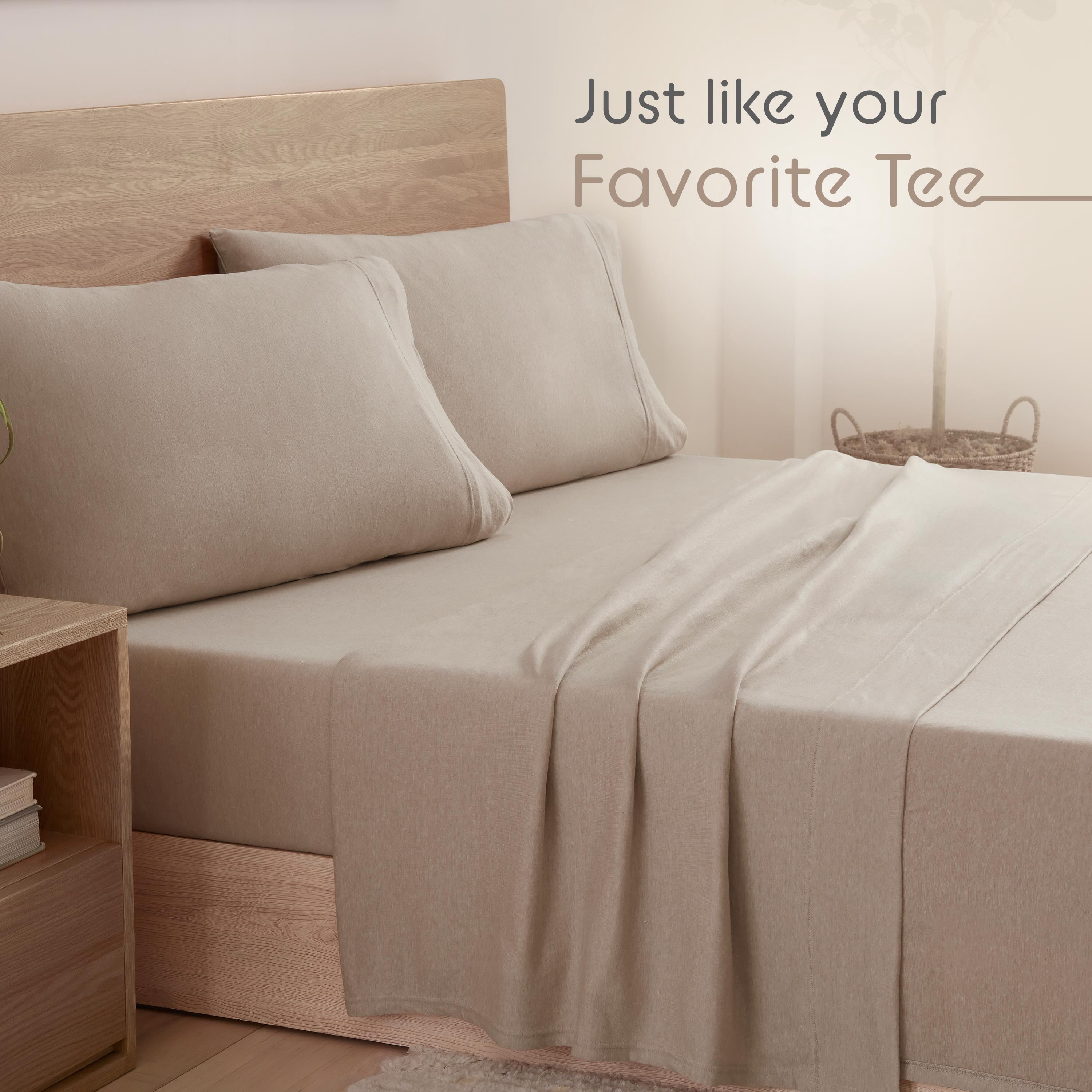 Vellux Jersey Knit 4-Piece King Sheet Set, Cotton Blend, Taupe