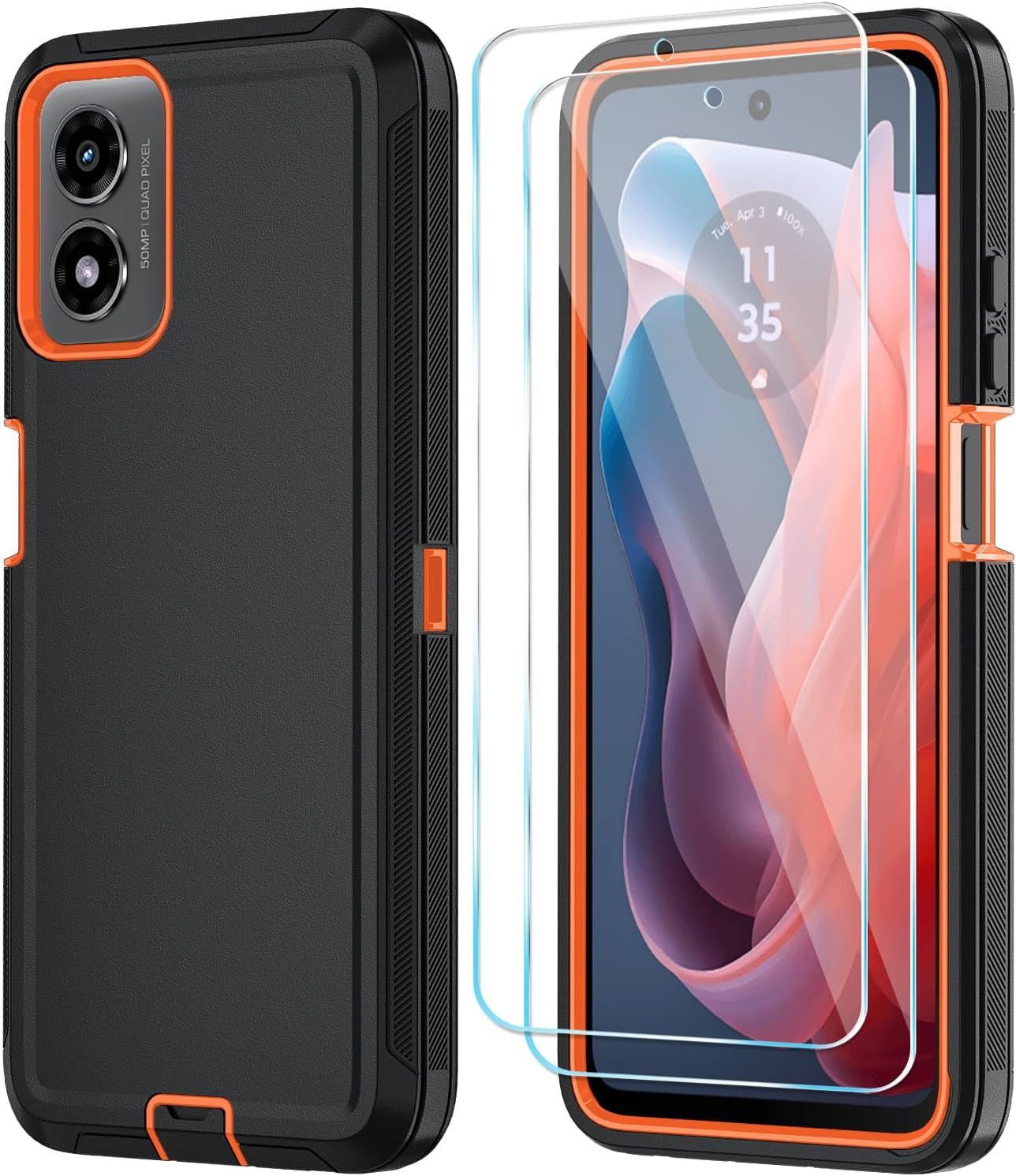 HCTian Phone Case for Motorola Moto G Play 2024 4G Case with HD Screen Protector, Heavy Duty Shockproof & Dropproof 3-Layer Cover Phone Case for Moto G Play 2024