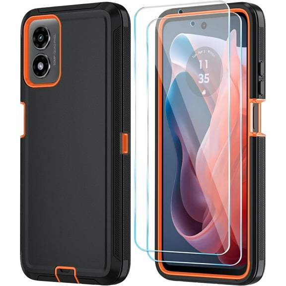 HCTian Phone Case for Motorola Moto G Play 2024 4G Case with HD Screen Protector, Heavy Duty Shockproof & Dropproof 3-Layer Cover Phone Case for Moto G Play 2024