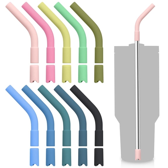 20pcs 8mm Silicone Straw Tips with Cleaning Brush for Metal Straws, Replacement Flex Elbow Straw Covers for Tumbler