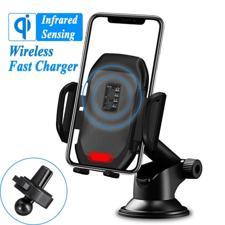 2in1 Qi Wireless infrared Auto Clamping Car Charger Mount, 10W Fast Charger Car Air Vent Dashboard Phone Charging Holder For iPhone Xs Max/XR/X/ 8/8 Plus for Samsung S10/S10+/S9 (Best Wireless Radar Detector)