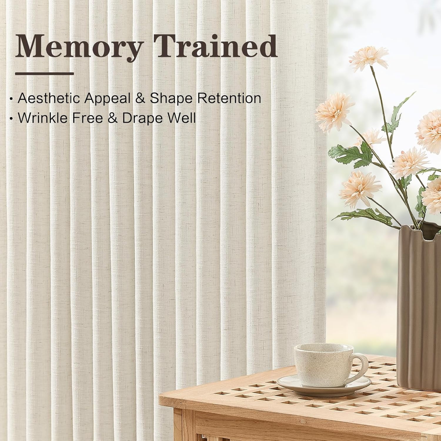 Galenzoov 40×90 inch 2 Panels Pinch Pleated Linen Curtains for Home, Light Filtering Airy & Privacy Protection Breathable Window Drapes for Bedroom, Living room, Office, Natural