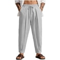 thumbnail image 2 of Blmnix Palazzo Trousers for Men Lightweight Pants Baggy Linen Pants Low Waisted Pants Gray Taper Cropped Mens Casual Pants,XL, 2 of 6