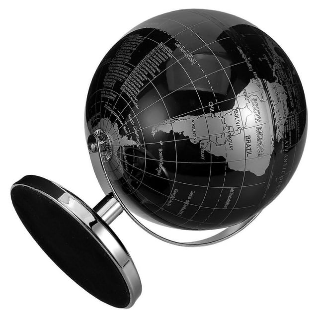 Vintage European Style Rotating Desktop Globe with Black Silver Meridian Stand – Elegant Educational Ornament for Office, Study & Adults