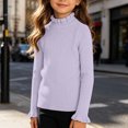 thumbnail image 4 of Girls Ribbed Mock Neck Knit Sweater Slim Fit Long Sleeve Ruffle Trim Basic thermal Top for Kids Ages 0-12 Fall Winter Layering Shirt Purple 0-3 Years, 4 of 6