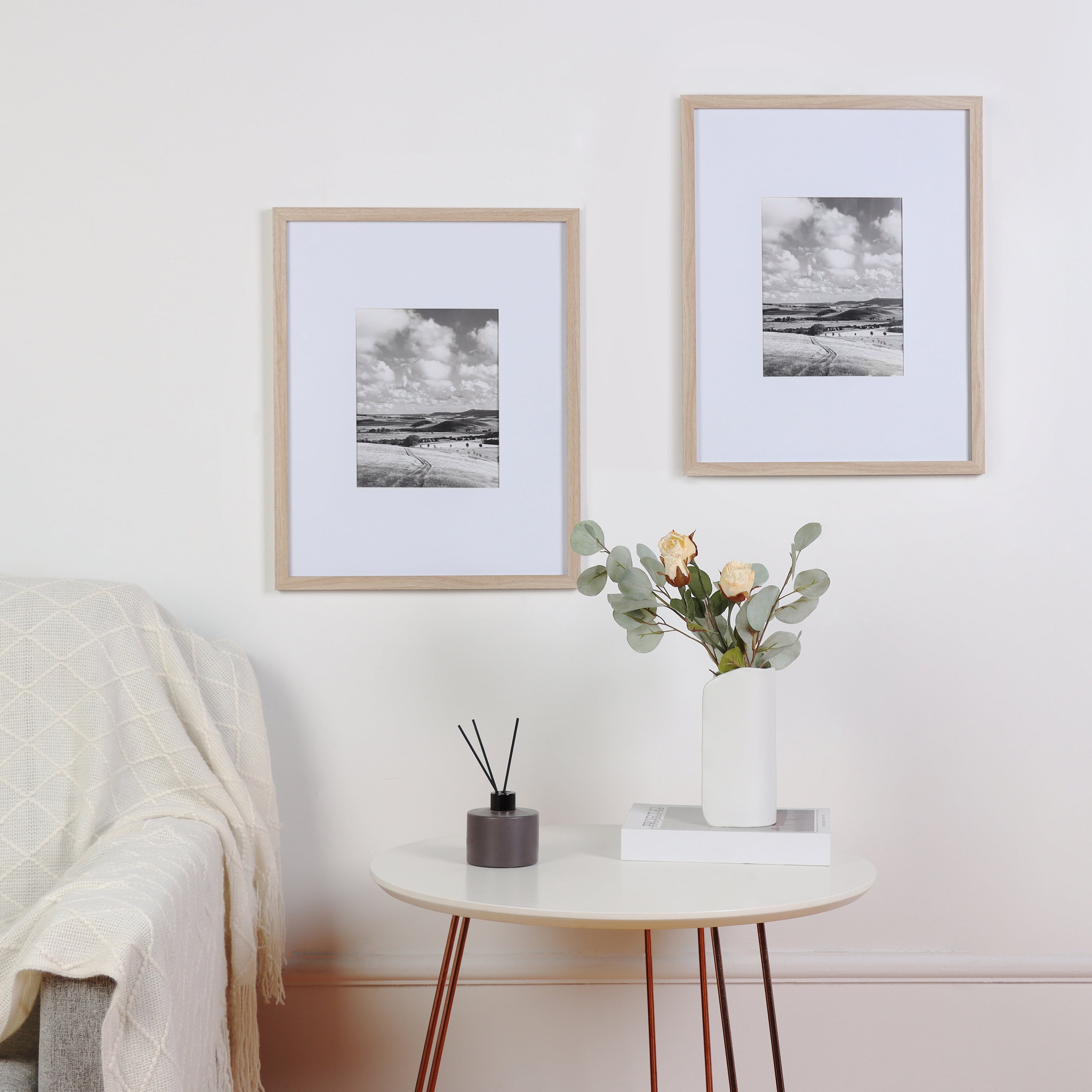 (2 pack) Mainstays 16 x 20 Gallery Frame Set, Matted to 8 x 10, 2 Pack, Lightwood