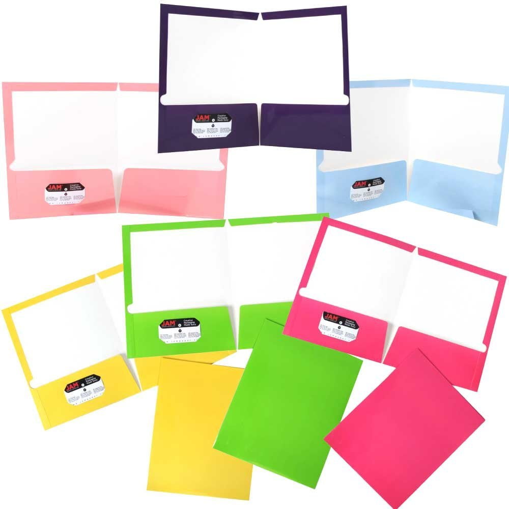 JAM Glossy Two Pocket Folders, Assorted, 6/Pack, Assorted Fashion