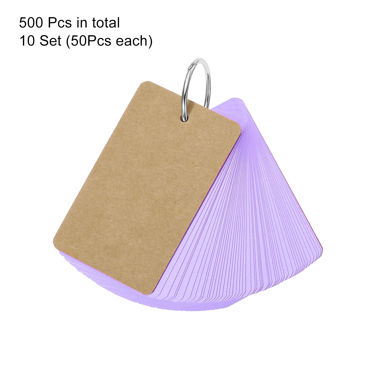 Uxcell 3.5" x 2" Blank Flash Cards with Rings Study Cards Index Cards Note Card Pre Hole Punched, Purple 500 Pack