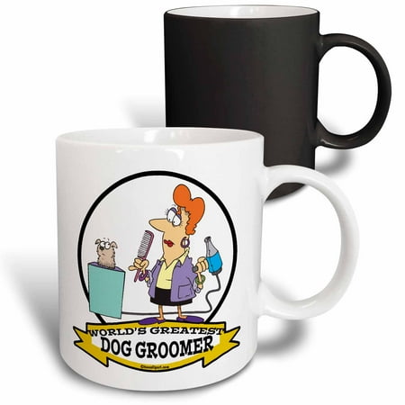 

3dRose Funny Worlds Greatest Dog Groomer Women Cartoon Magic Transforming Mug 11oz