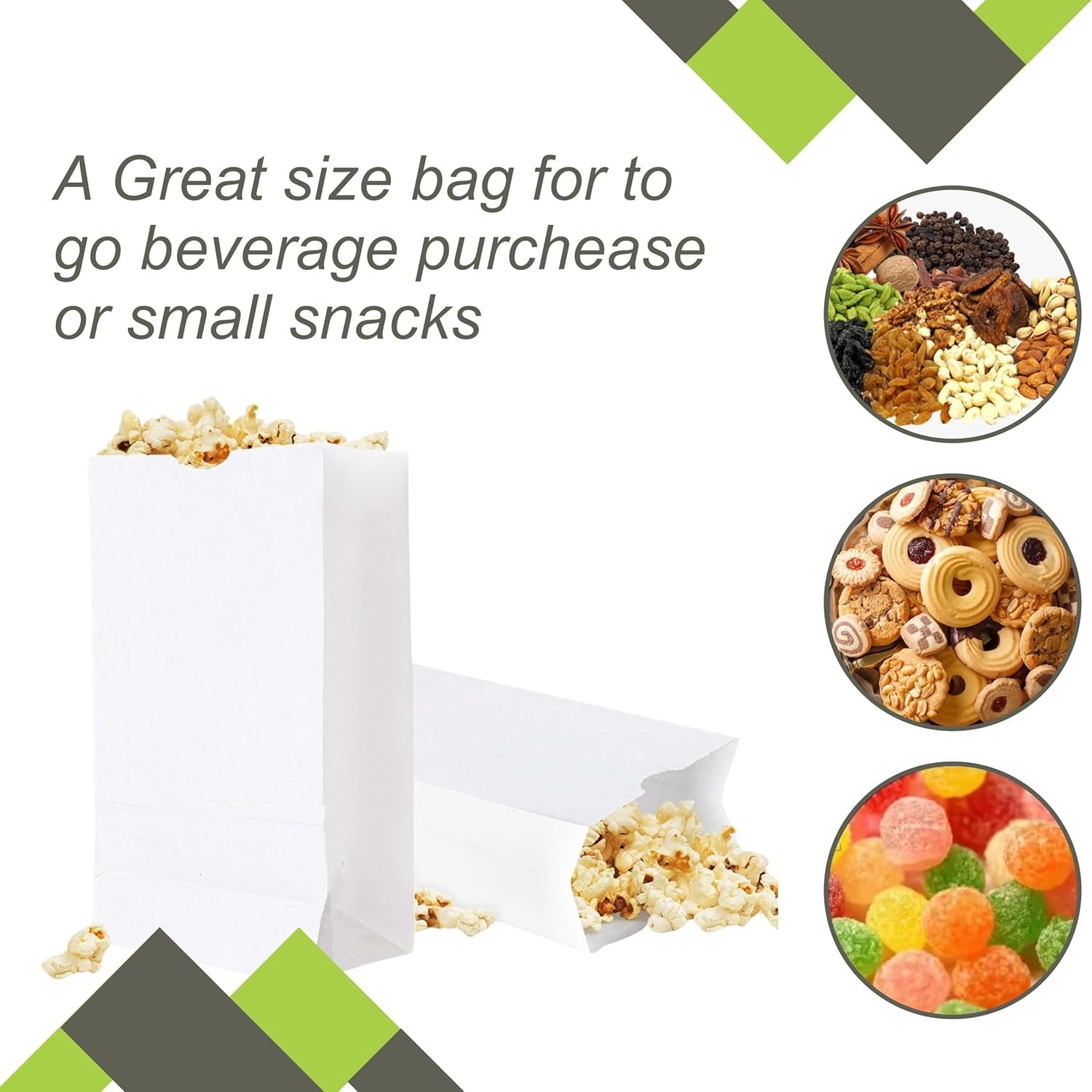 100 Pcs Kraft Treat Bags,3.5 x 2.1 x 7in White Paper Bags,Snack Lunch Bags,Gift Packaging Pouches,Mini Size Snack Bags,Perfect for Snacks, Popcorns or Party Favor By HXRH