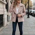 thumbnail image 5 of Women's Notched Lapel Cropped Coat Double Breasted Long Sleeve Casual Outerwear With Pockets Fall Winter Jackets for Women, 5 of 6