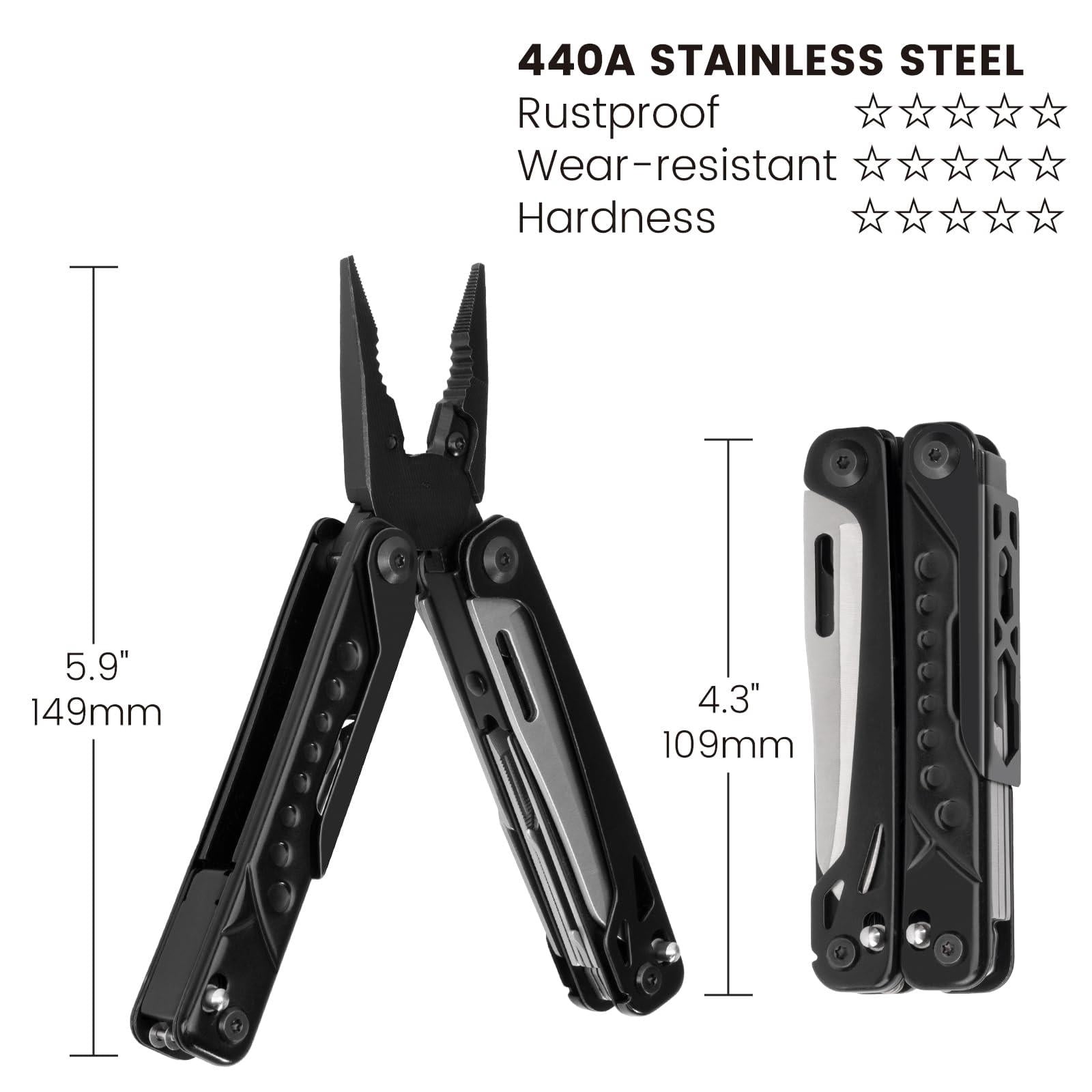 Multitool  20-in-1 Stainless Steel Multi Tools Pliers With Nylon Sheath Safe Locking Professional Multi-tool For Camping And Black