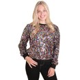thumbnail image 1 of Women's Glitter Sequin Sweatshirt Long Sleeve Pullover Tops with Ribbed Cuffs, 1 of 5