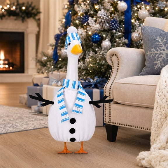 Aurorax Snowman Porch Goose Outfit 19 inch,Goose Clothes for Cement Goose Porch Goose 23"/17",Blue Christmas Winter Porch Goose Accessories for Yard Outdoor Garden