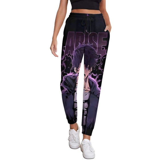 Solo Leveling Women's Jogger Track Pants Print Drawstring Lounge Sweatpants Casual Trousers for Yoga, Workout S