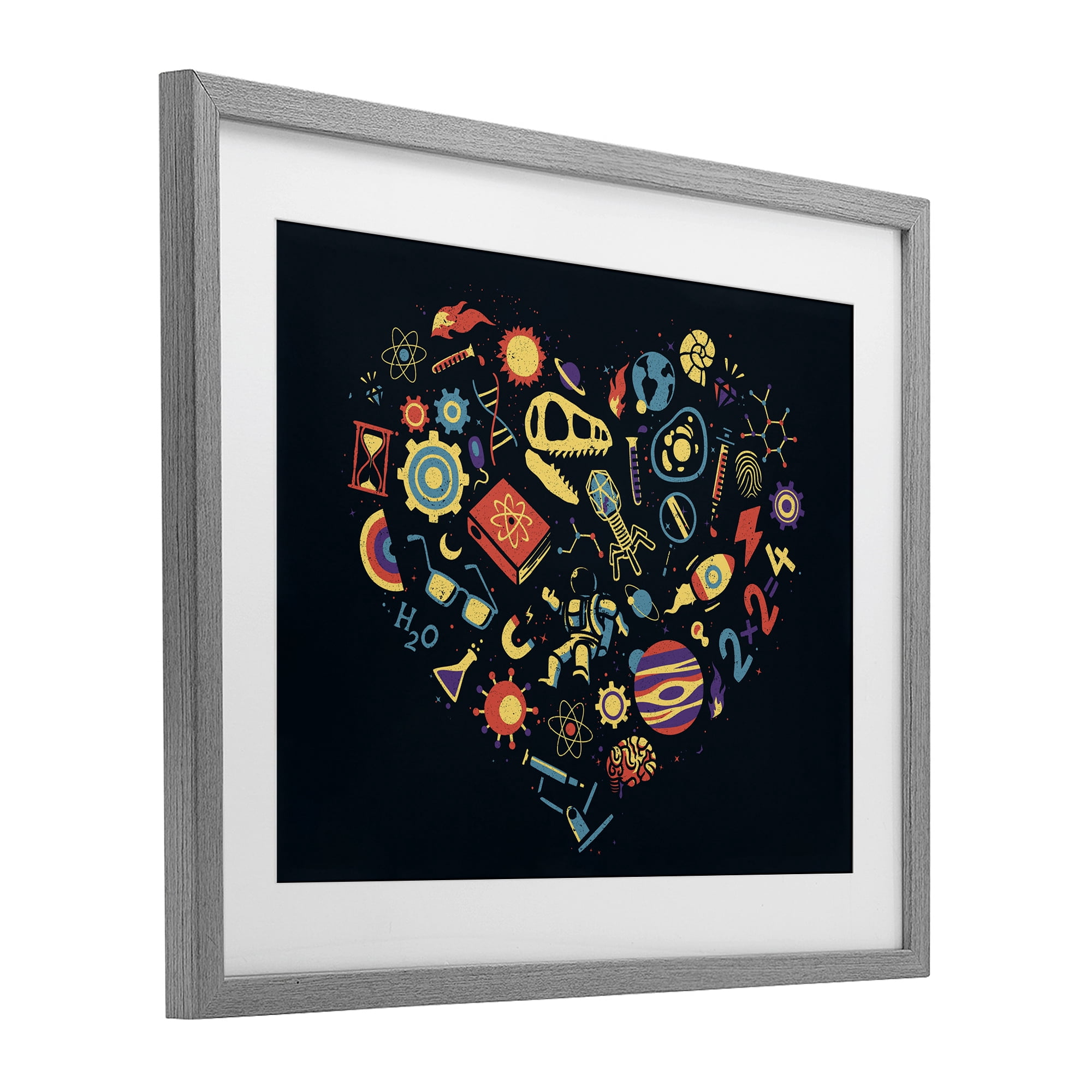Stupell Industries Retro Science Heart Gray Framed Print Under Glass, design by Tobe Fonseca