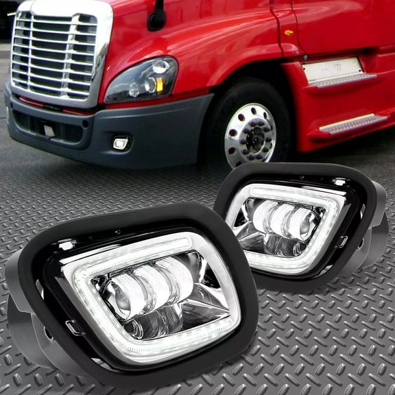 Projector Fog Lights Lamp Chrome w/LED Halo Ring For Freightliner Cascadia 08-17