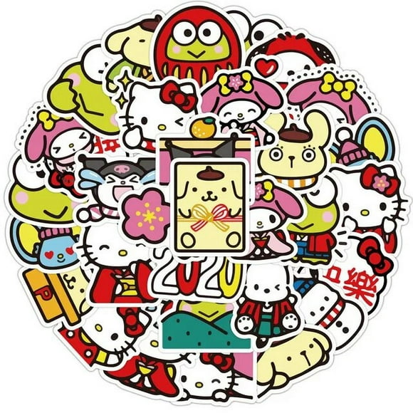 40 Pcs Kulomi Hello Kitty Autocollant Cool Pingouin Dessin Animé Mélodie Carnet de Main Mignon Carnet de Main Autocollant Sanrio Autocollants Peau pour Portable