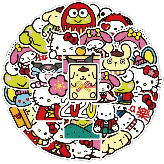 40pcs Kulomi Hello Kitty Sticker Cool Penguin Cartoon Melody Hand Account Cute Hand Account Sticker Sanrio Stickers Laptop Skin