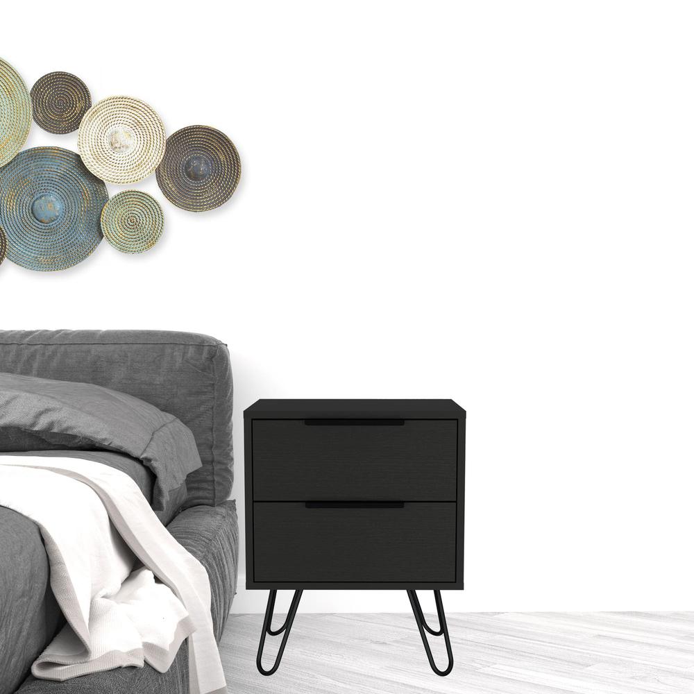 HomeRoots 478271 22 in. Black Wengue Two Drawer Nightstand