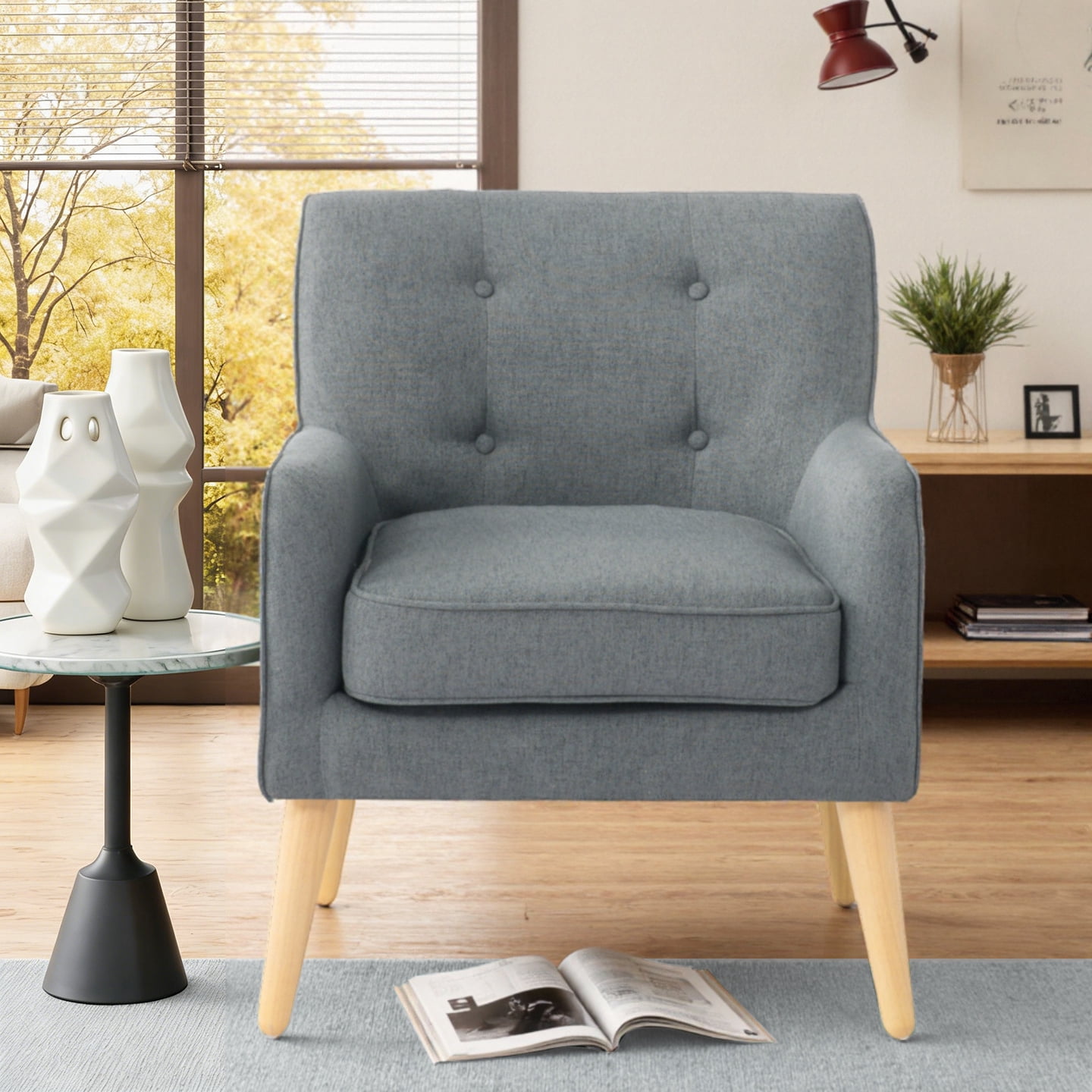 Gewnee 24.41”Modern Accent Chair,Upholstered Comfy Single Cahir with Tufted Ergonomic Backrest,High-Density Foam Seat for Small Spaces & Apartments.Dark Grey