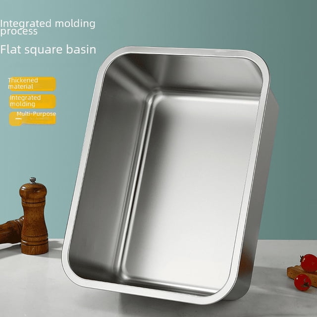 Lavabo cuadrado de acero inoxidable Lavabo rectangular de fondo plano y profundo para lavar verduras Plato para alimentos cocidos Lavabo para batir verduras con tapa Lavabo para congelar Lavabo para