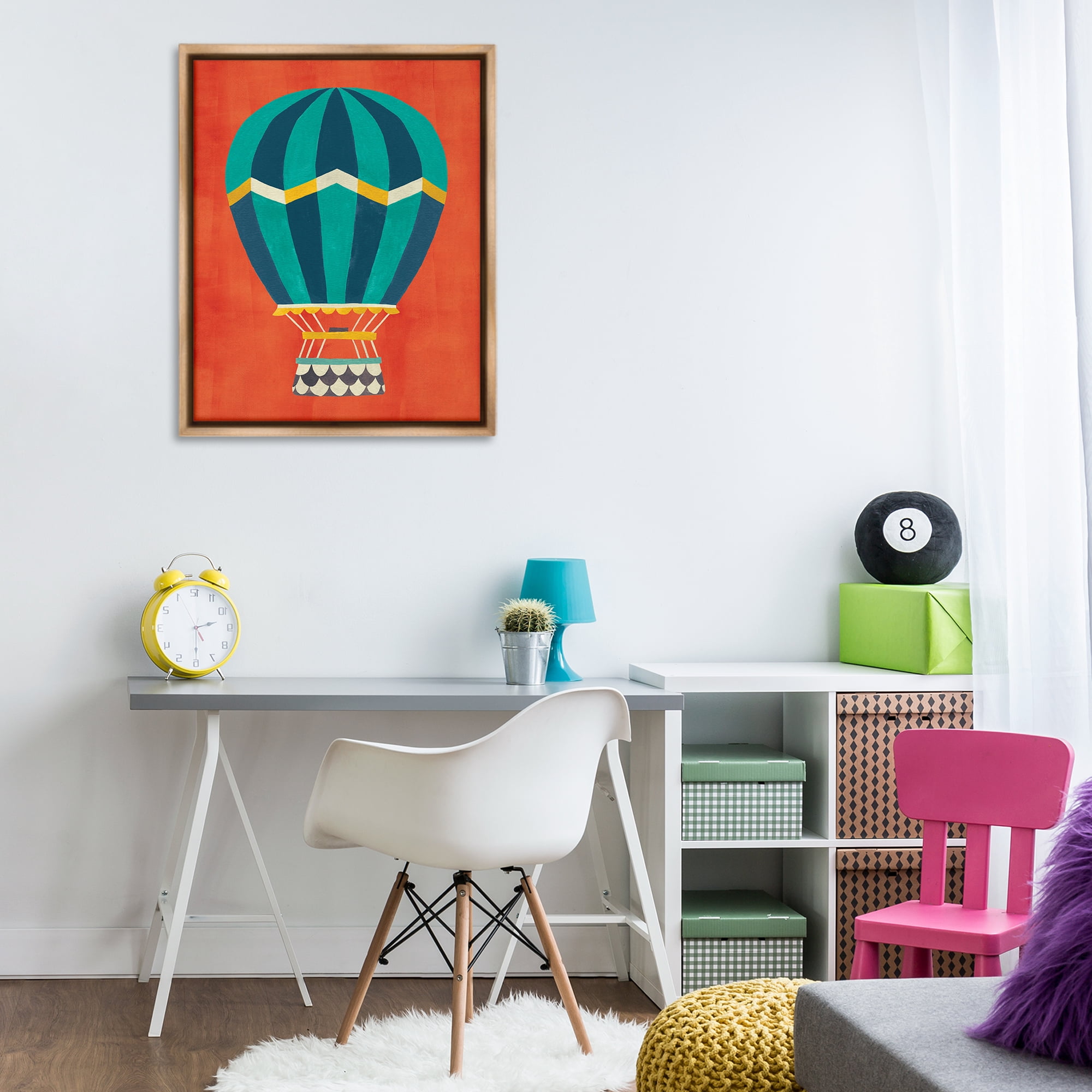Stupell Industries Hot Air Balloon on Red Transportation Painting Brown Floater Framed Canvas Art Print Wall Art, 25 x 31