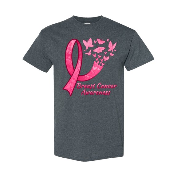 Inktastic Breast Cancer Awareness Ribbon and Butterflies T-Shirt