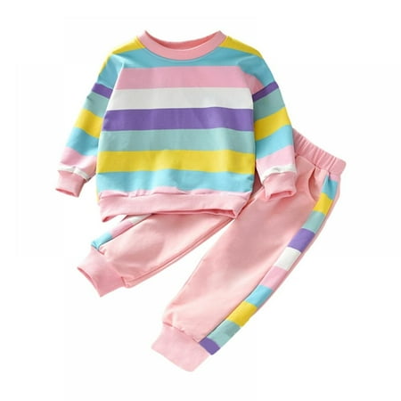 

Toddler Baby Girls Rainbow Sweatshirt Clothes Set Long Sleeve Top and Pants 2pcs Outfits Fall Clothes