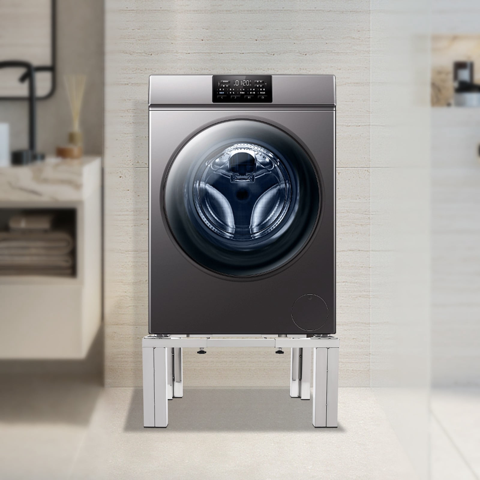 1 PCS 201 Stainless Steel Universal Washing Machine Pedestal Adjustable Laundry Pedestal Dryer Stand  500kg/1102.31lbs Load-bearing Capacity