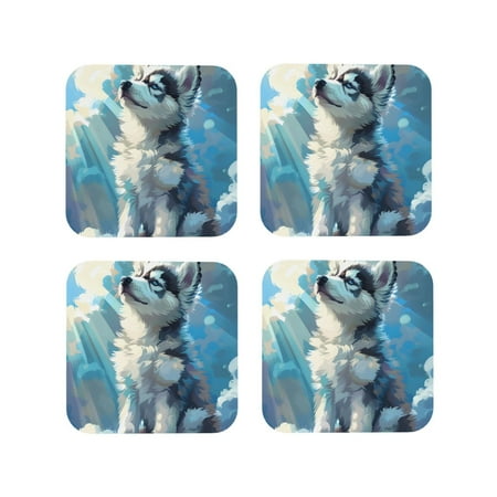 

Tideii Cloud Sunshine Puppy for Leather Coasters 4 Pieces Anti-fouling and Anti-scalding Decorative Coasters Suitable for Restaurants Kitchens Coffee Shops-Square