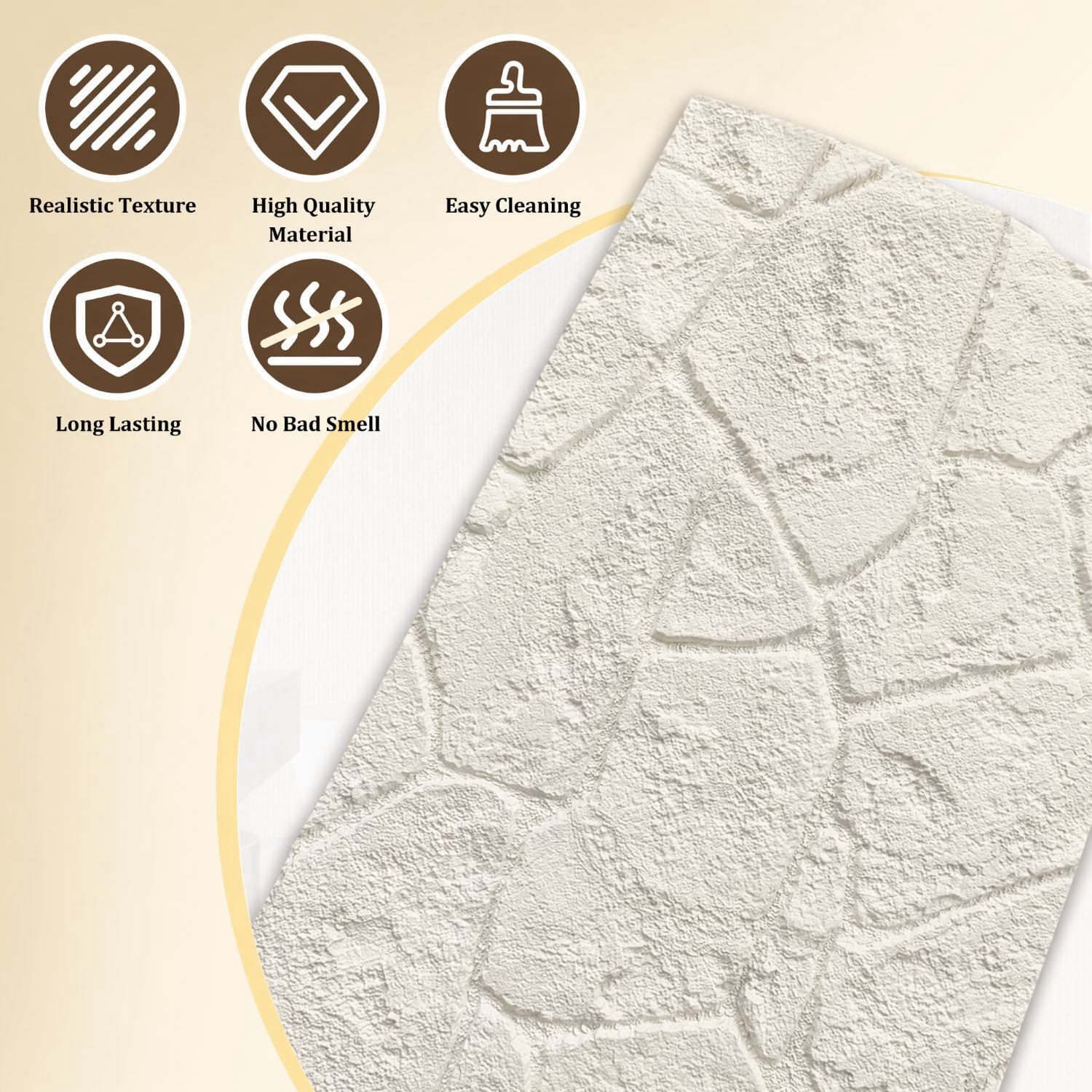 Easy4Home 4Pcs 48"x24" 3D Faux Stone Wall Panels Imitation Decorative Wall Tiles for Interior Wall Decor, Ivory White