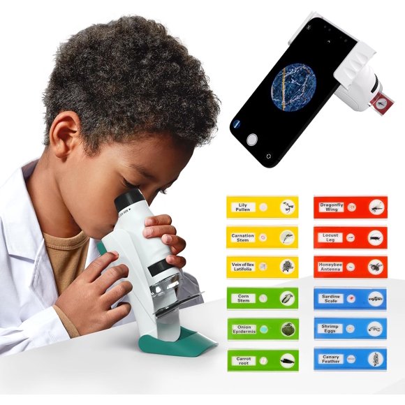 shiyou-Microscope for Kids - LED Light and Microscope Slides Beginner Microscope Kit, 120X-60X Multifunctional Pocket Microscope, Science Experiments Kit STEM Toys