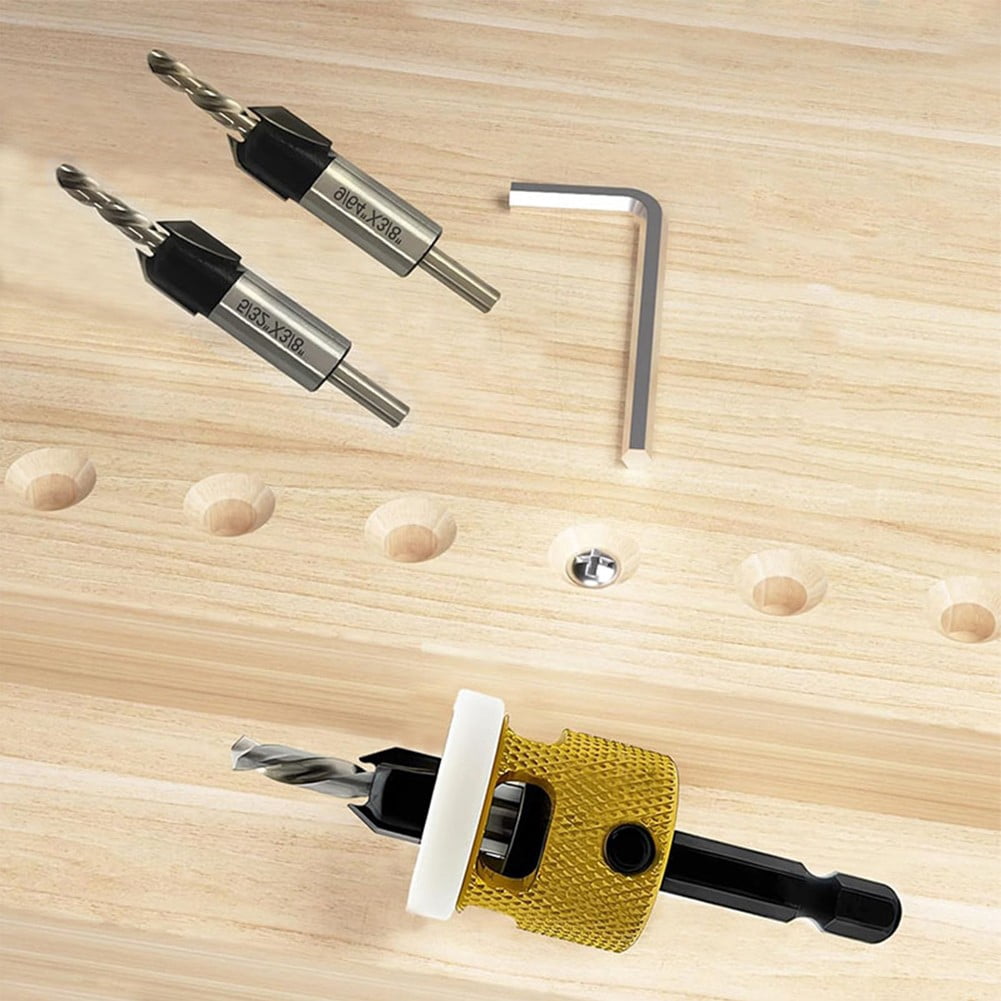 3 Pcs Countersink Drill Bit Set Replaceable With Adjustable Depth Stop Plastic