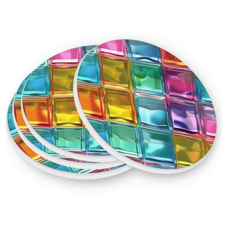 

Round Coasters Modern Style Ceramic Coaster Waterproof and Durable Drink Coaster Coasters set of 4 Customizable Coasters 4pcs Colorful Glass Block