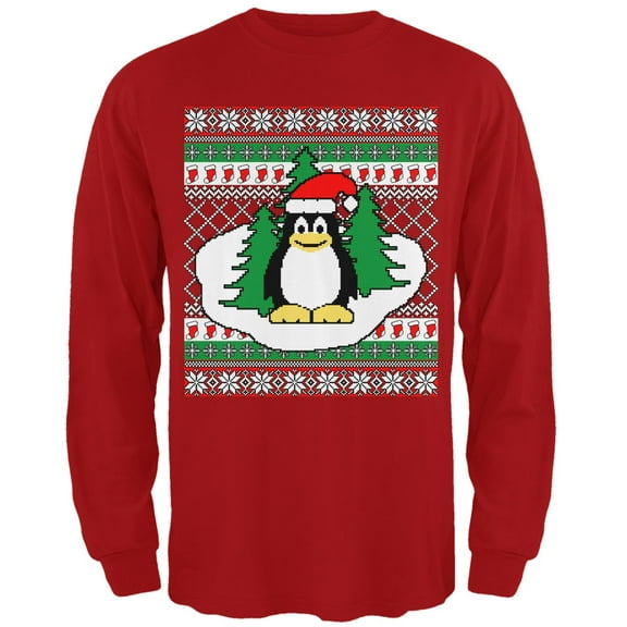 Old Glory Mens Penguin on Ice Ugly Christmas Sweater Long Sleeve T Shirt
